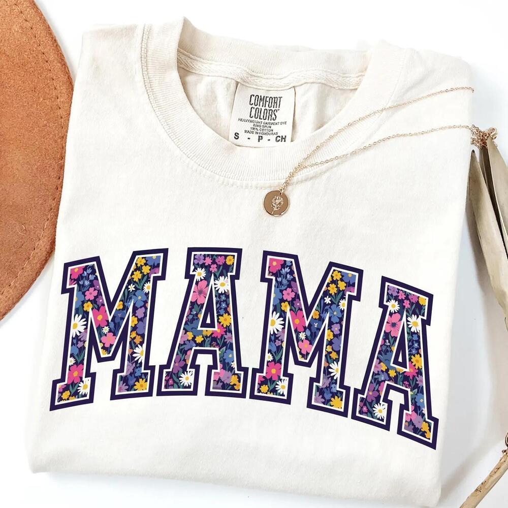 Floral Mama Varsity Shirt, Flower Letter Mom Tee Trendy Mothers Day Gift